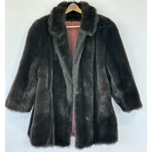 FAUX MINK FUR Brown COAT Women's XL Made In USA Mobwife
